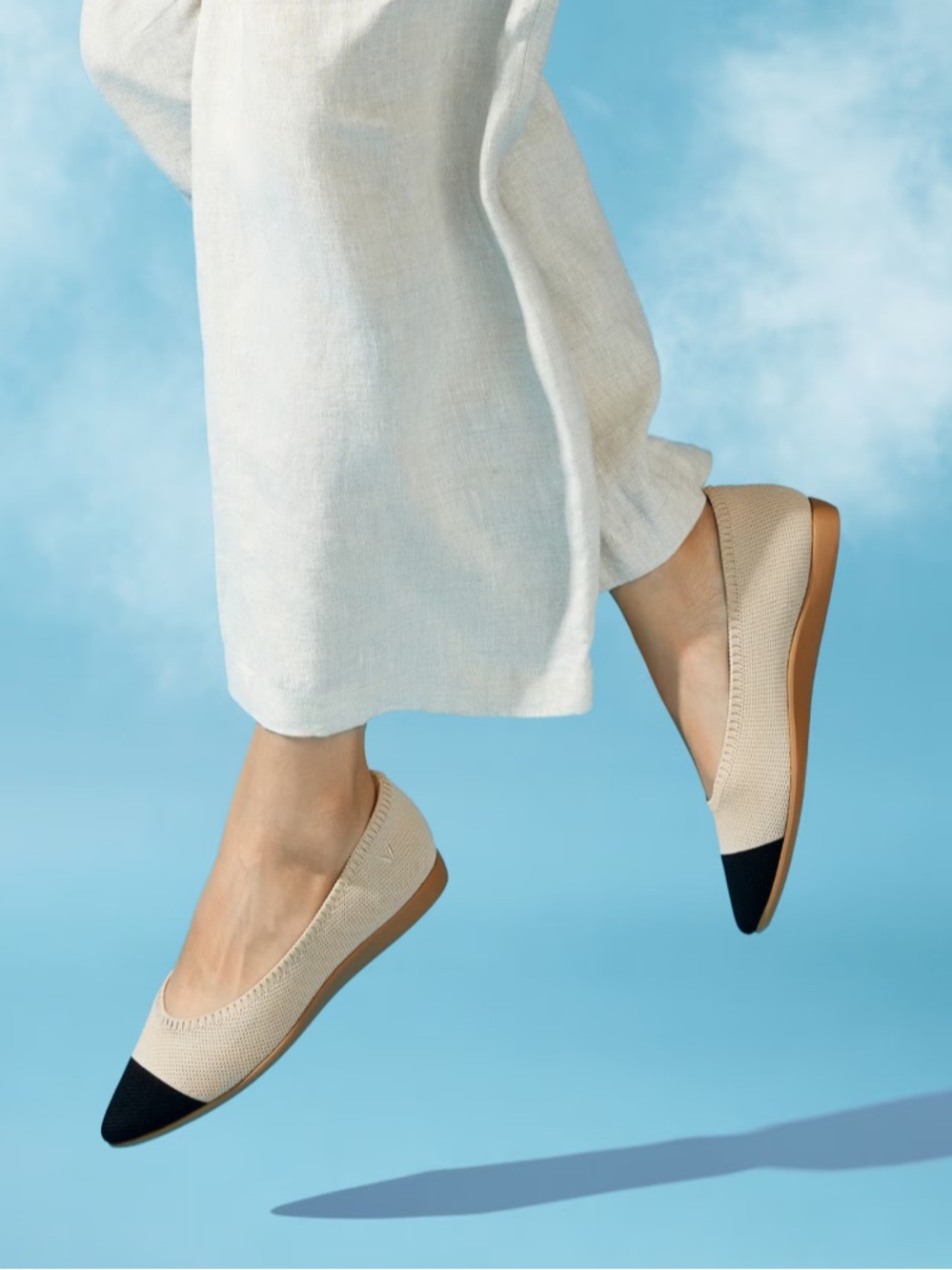 VIVAIA Aria 5° Pointed-Toe Ballet Flats | Black/Almond Knit | Comfort Flats